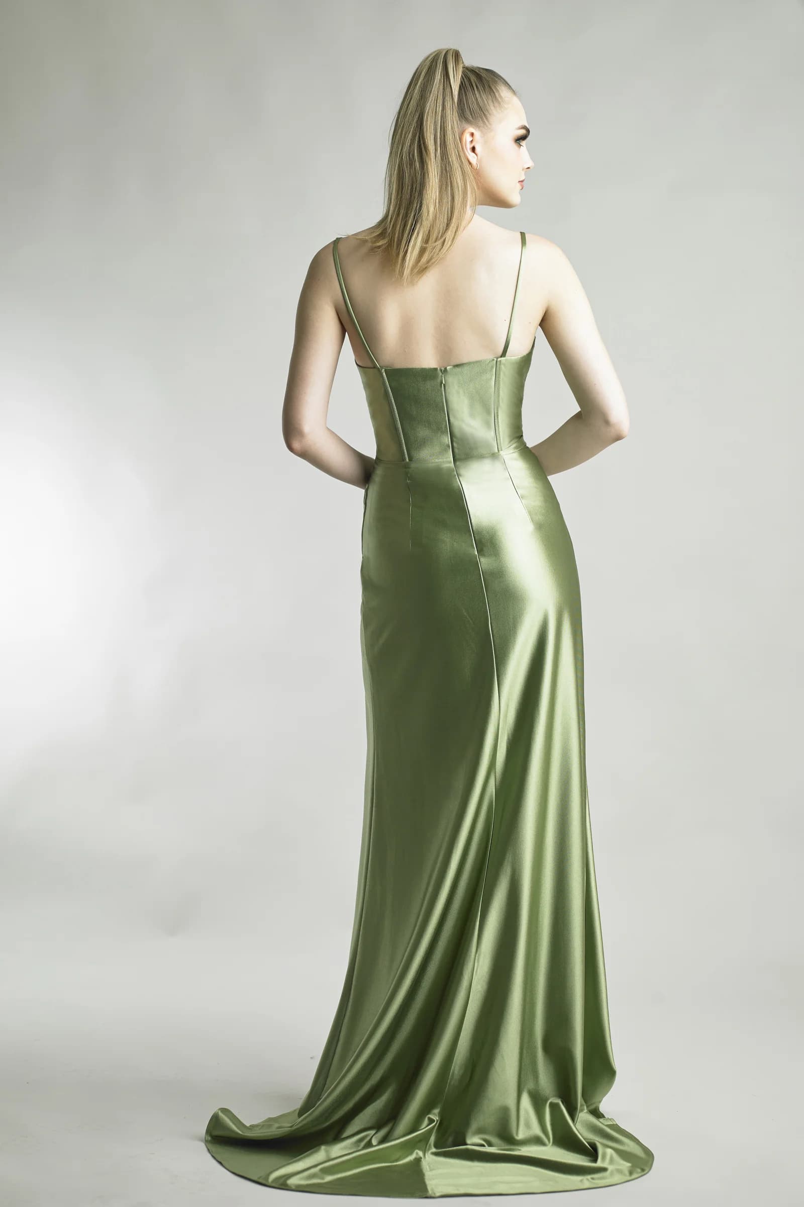 Cowl Neck Satin Column Gown view 3
