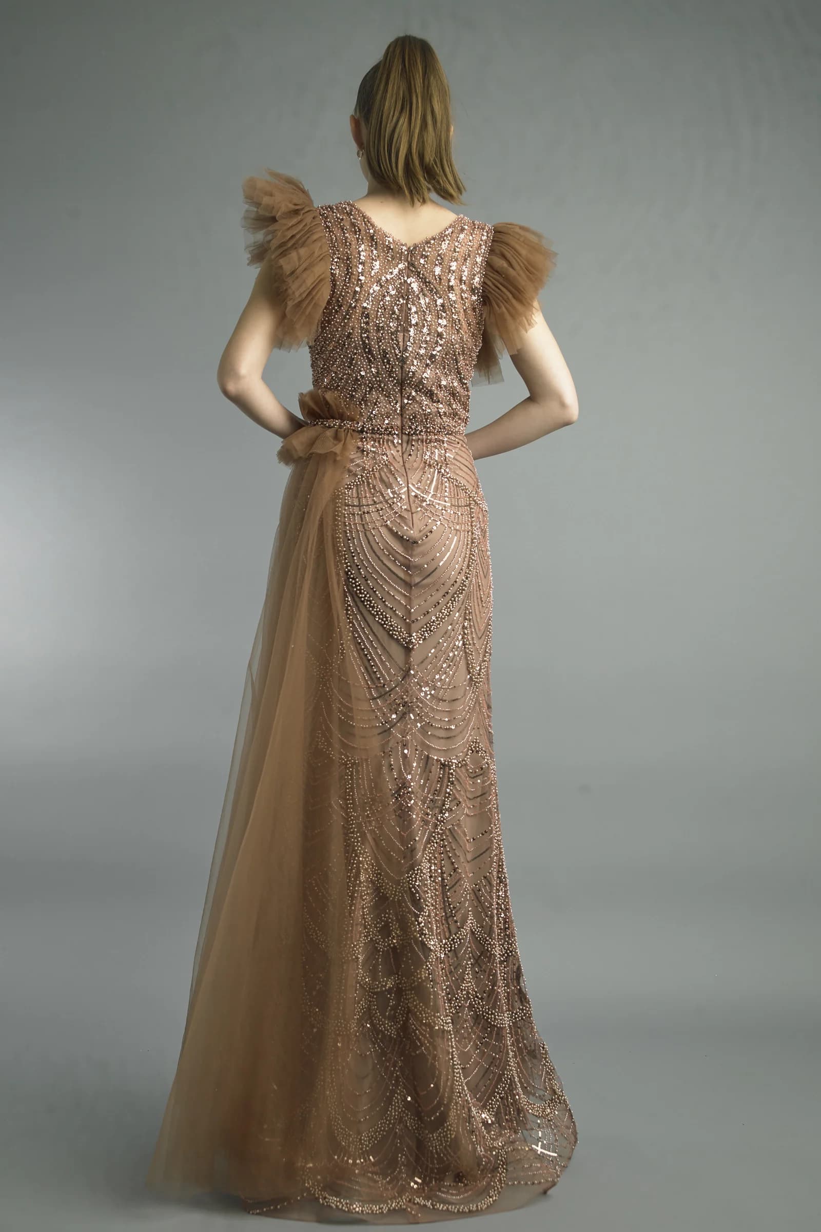 Beaded Art Deco Tulle Gown view 3