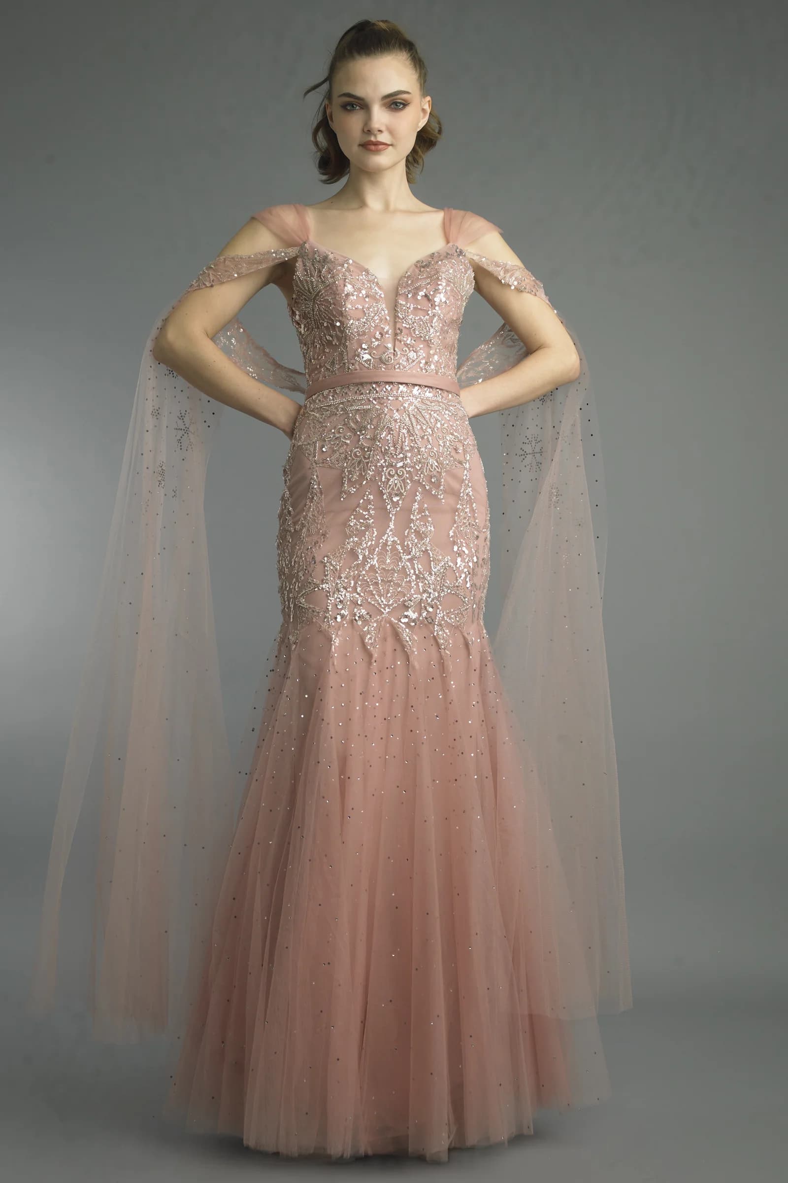 Beaded Off-Shoulder Mermaid Gown view 2