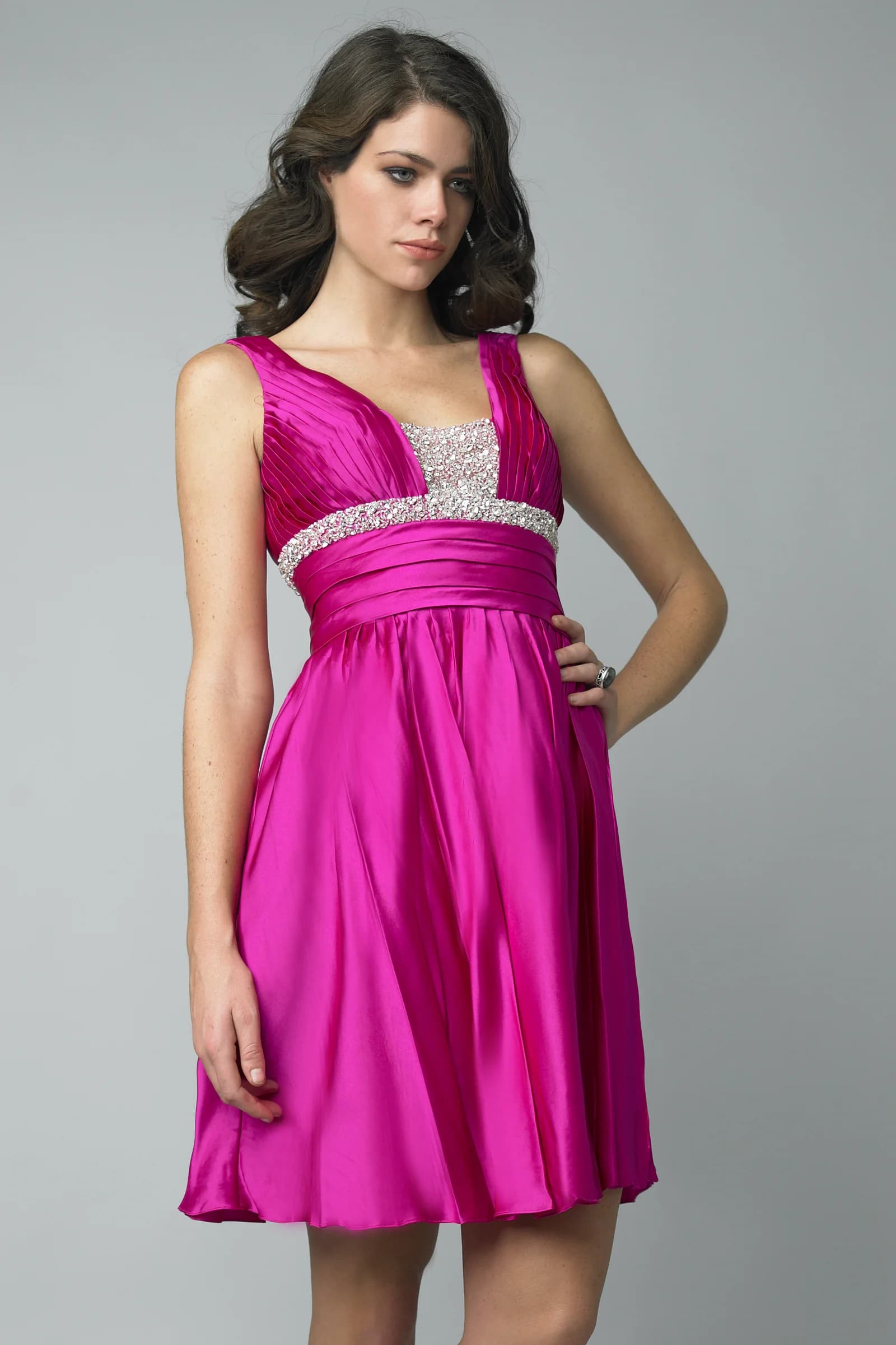 Beaded Empire Pleated Cocktail Dress view 1