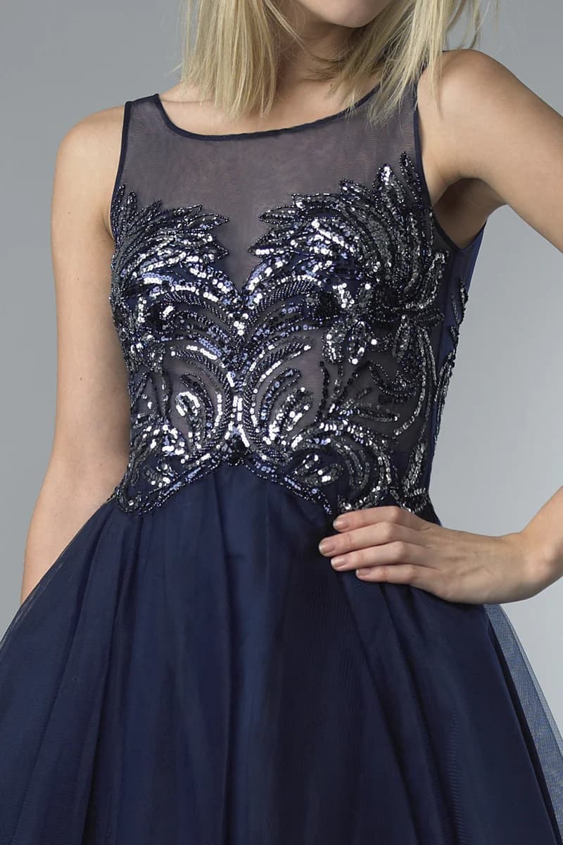 Baroque Beaded Illusion Long-Sleeve Gown view 1